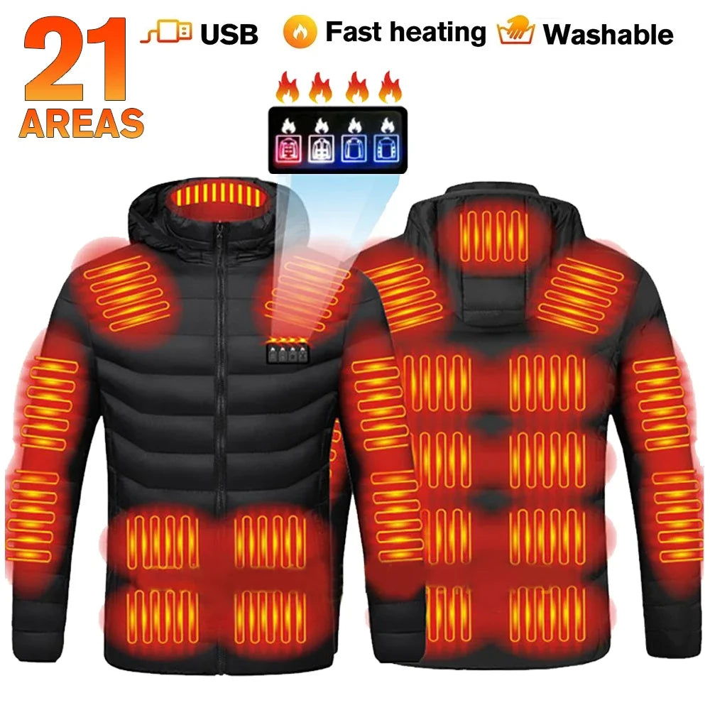 Veste Chauffante Homme Hiver USB Électrique 21 Zones Chauffantes – Manteau Auto-Chauffant Ski Neige Outdoor Gilet Matelassé | Mode Homme Tech Premium