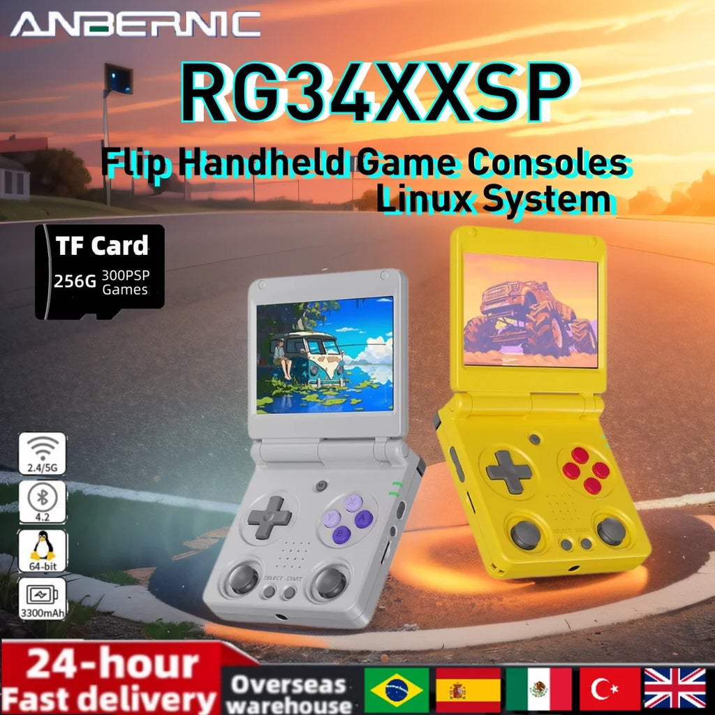 Anbernic RG34XXSP Console de Jeu Portable Flip Rétro – Écran IPS 3.4'' Linux 64-bit | PSP & Jeux Rétro | Cadeau Gaming