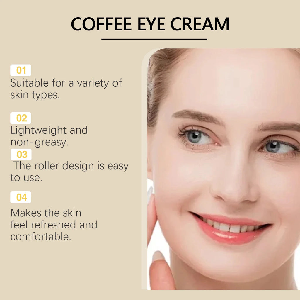 Crème Contour des Yeux Caféine – Anti-Cernes Poches Ridules Liftant Roller Massage
