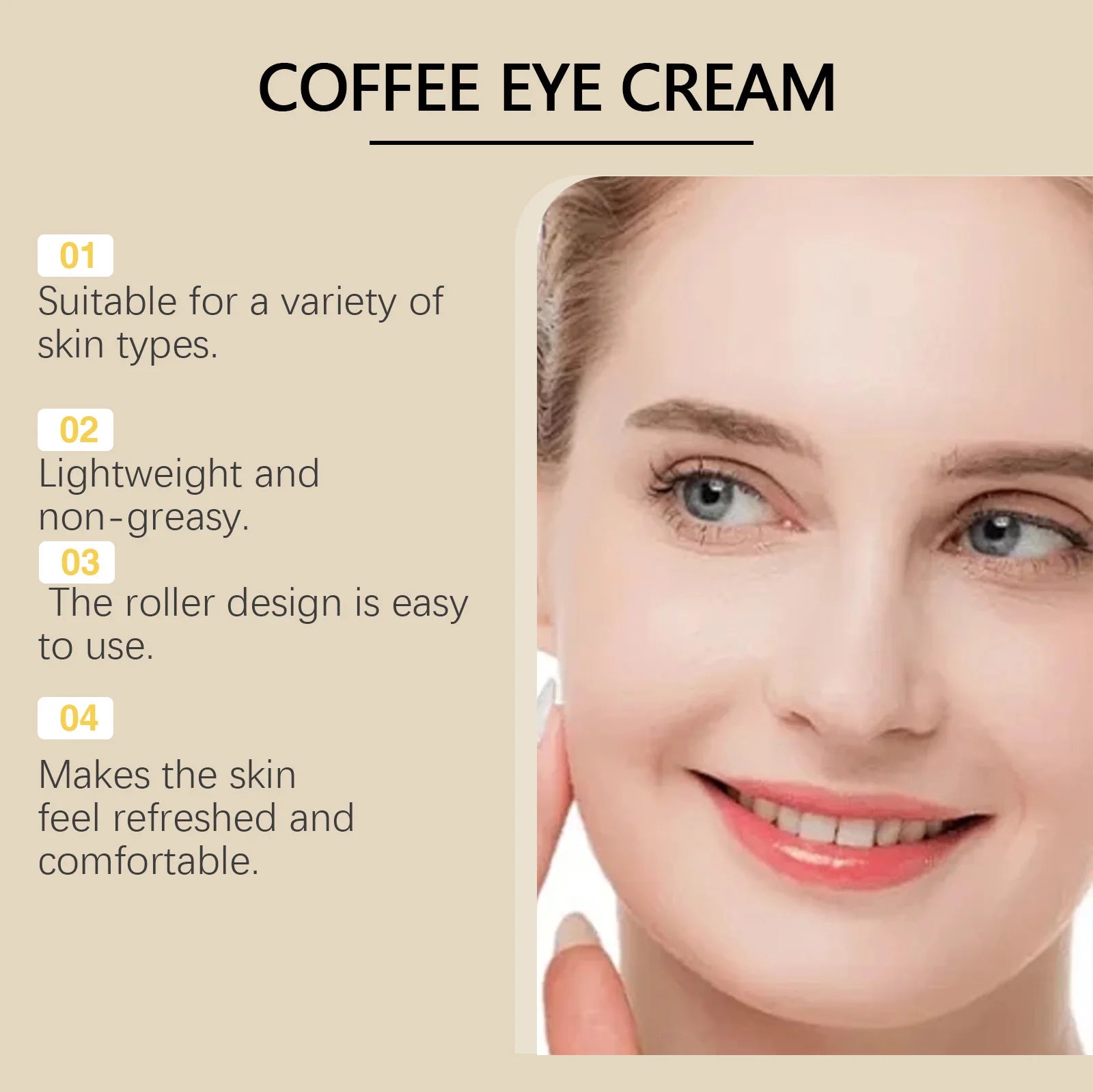 Crème Contour des Yeux Caféine – Anti-Cernes Poches Ridules Liftant Roller Massage