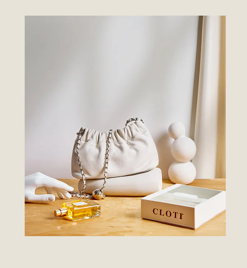 Sac Nuage Cuir Véritable Femme – Mini Sac Épaule Crossbody Chaîne Style Coréen Luxe