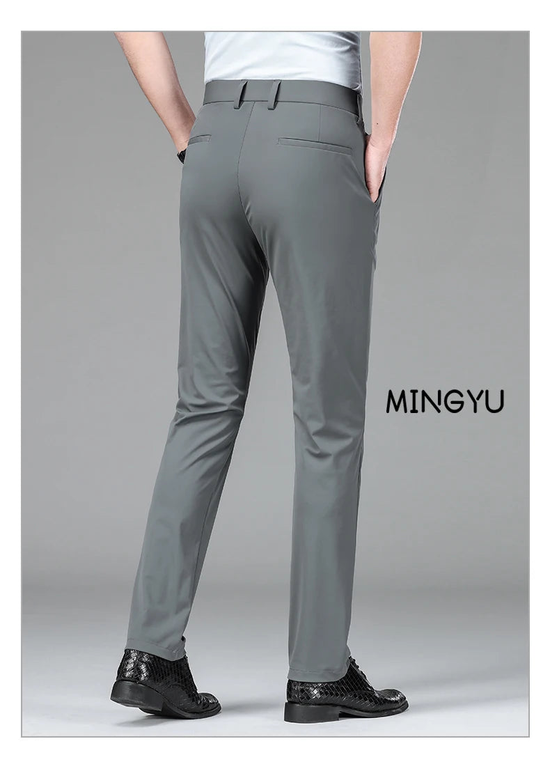 Pantalon Homme Soie de Glace Stretch Été Grande Taille – Ceinture Élastique Business Formel Jusqu'à 40 | Mode Homme Premium