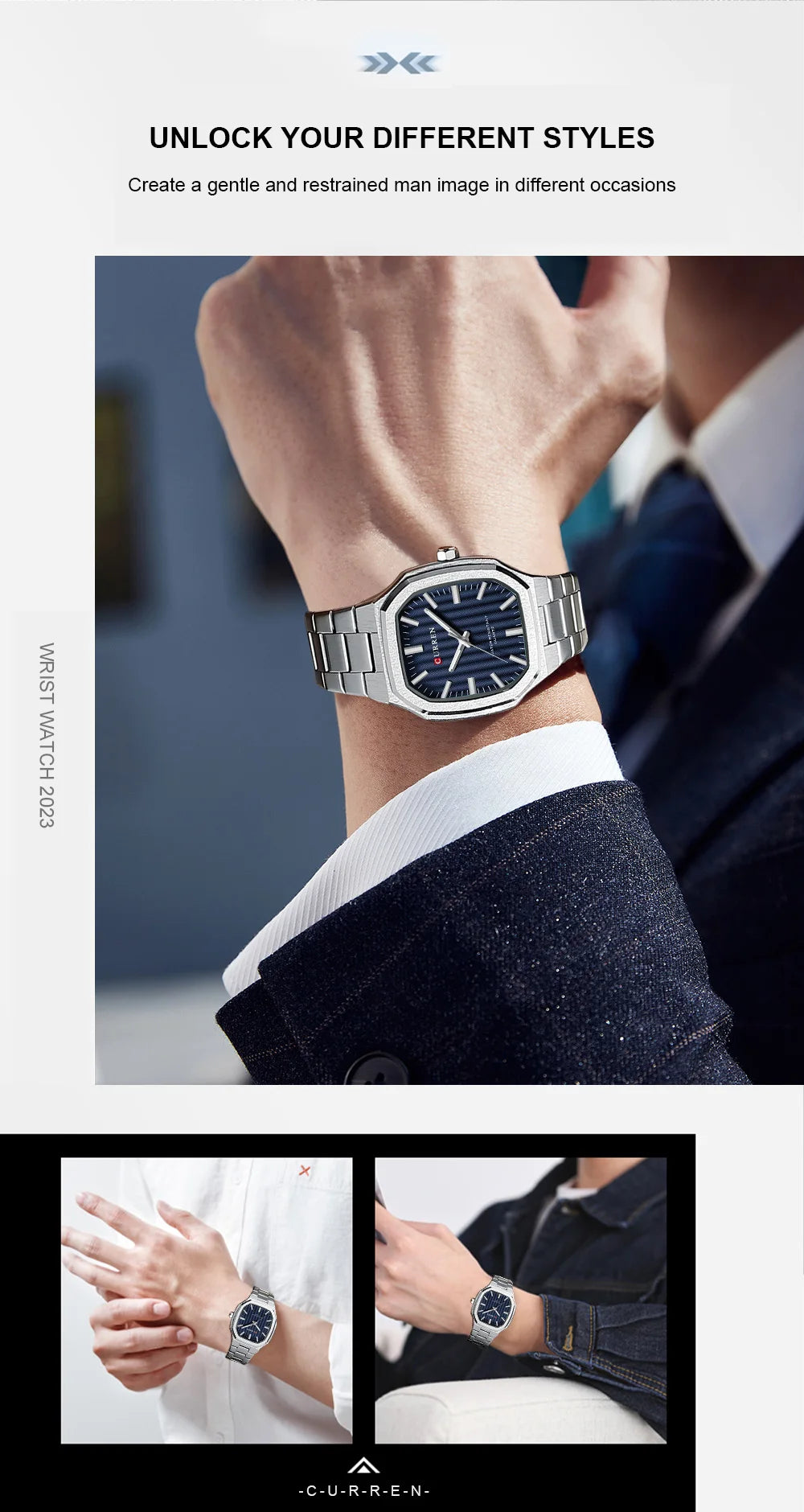 Montre Homme CURREN Business Carré Quartz – Acier Inoxydable Lumineux Étanche Classique