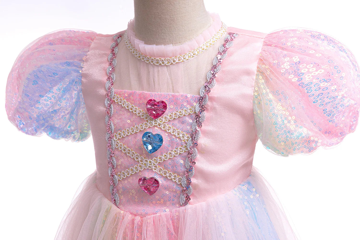 Meerjungfrau Prinzessin Kleid Mädchen Pailletten Perlen Puffärmel – Faschingskostüm Halloween Cosplay