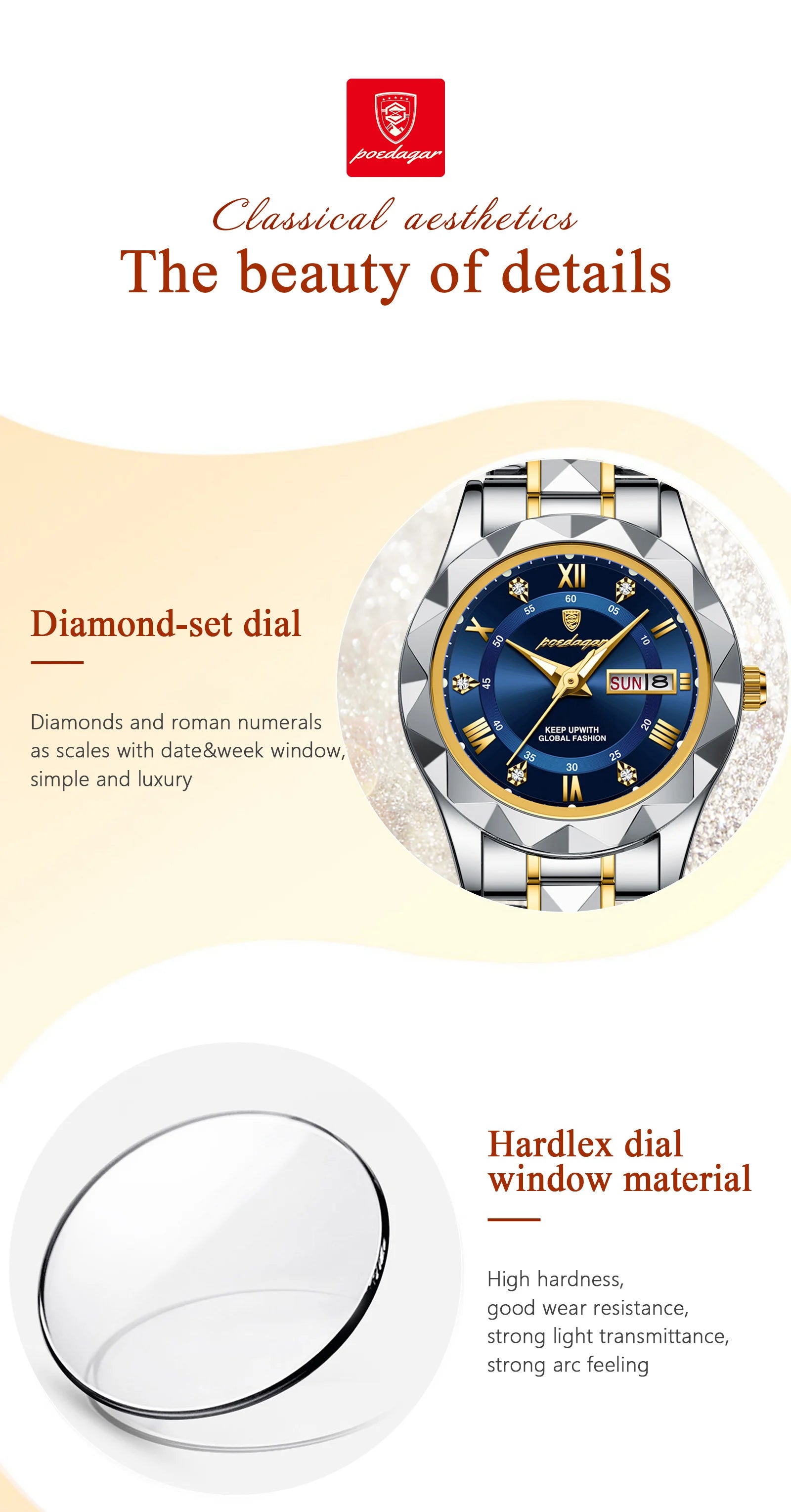 Montre Femme POEDAGAR Élégante Luxe Quartz – Lumineuse Étanche Semaine Date Acier Fashion