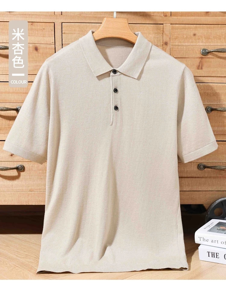 Herren-Polo-Pullover aus 100 % Merinowolle – Lapierre-Kragen Kurzarm Locker gestrickt Sommer Übergröße | Premium Herrenmode