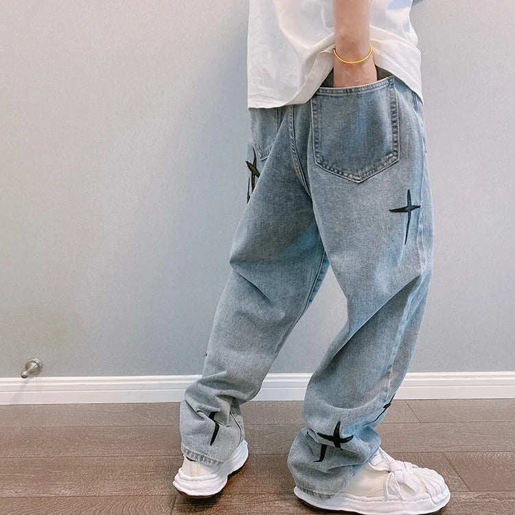 Jean Homme Imprimé Baggy Wide Leg Style Coréen K-Fashion Streetwear Cargo Droit Casual Loose Denim Tendance Urbain – Jean Baggy Premium K-Fashion | Mode Homme Streetwear K-Fashion Premium