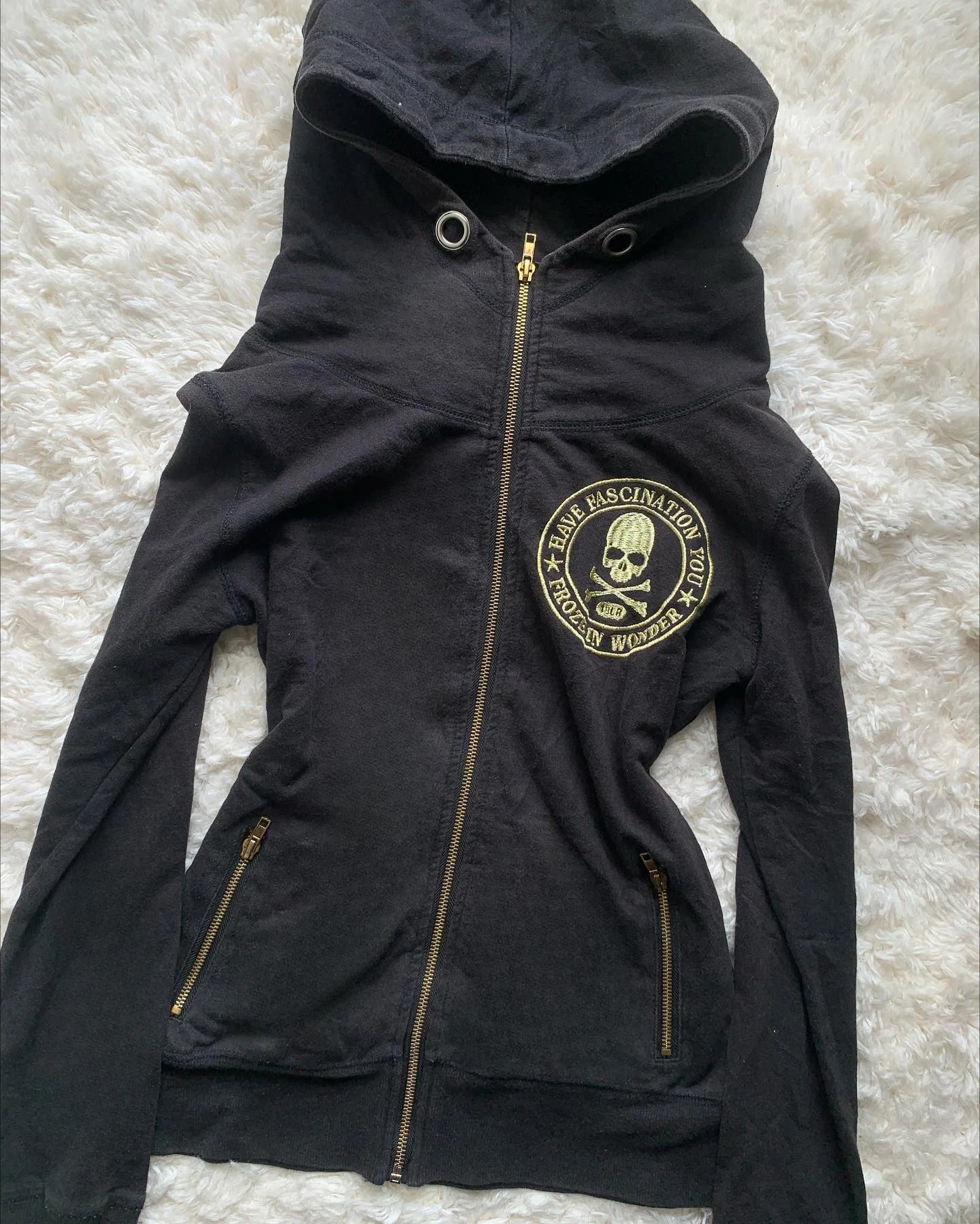 Sweat À Capuche Femme Y2K Retro Zip Harajuku Slim Sexy – Broderie Tête de Mort Gothique | Automne