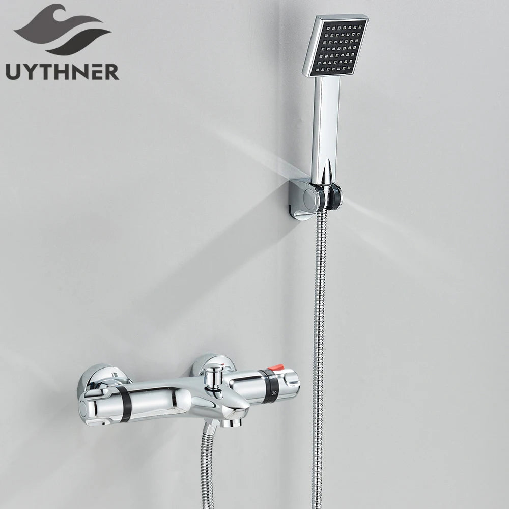 Ensemble Douche Thermostatique Mural – Noir & Chrome, Laiton, Valve Mitigeur | Accessoires Salle de Bain