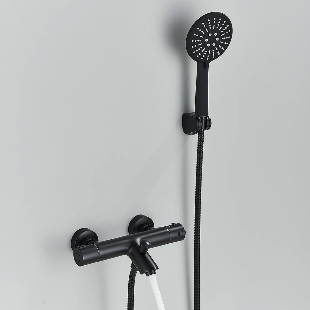 Ensemble Douche Thermostatique Mural – Noir & Chrome, Laiton, Valve Mitigeur | Accessoires Salle de Bain