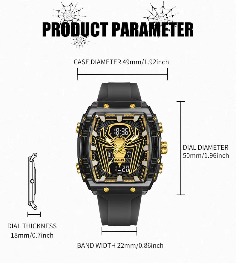 Montre Homme Digital Rectangle 8116 Double Fuseau – Sport Étanche 50M Électronique 2025
