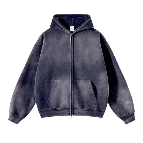 Hoodie Homme Oversize Zip Tie Dye Dégradé – Sweat Cardigan Peluche Loose Grande Taille Hiver | Mode Homme Premium