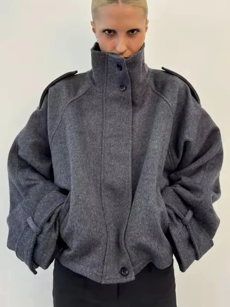 Manteau Court Laine Femme Vintage Ample Col Montant – Overcoat Chaud Casual | High Street | FSMG