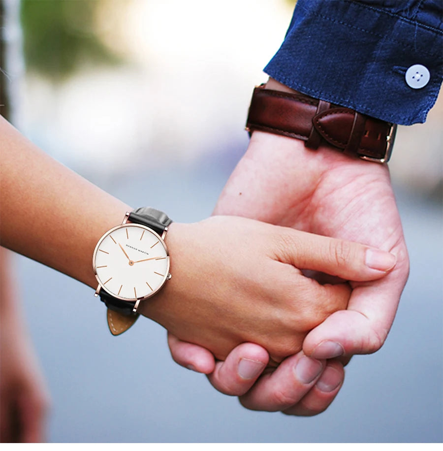 Montre Femme Luxe HANNAH MARTIN Ultra-Fine 36mm Cuir Or Rose – Étanche Élégante Fashion