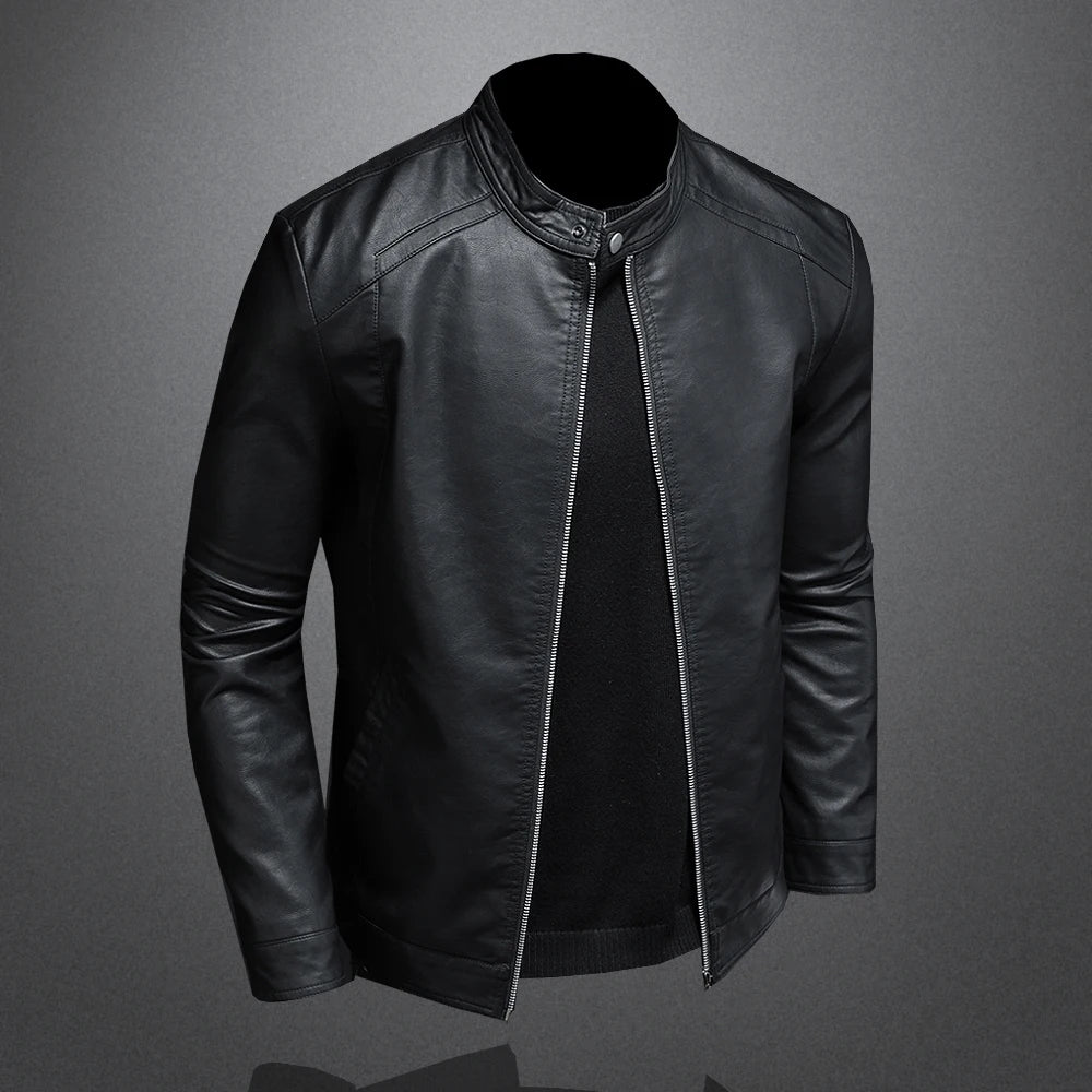 Herren-PU-Lederjacke, schmal geschnitten, Stehkragen, Motorrad, Biker, modisch, leger, Frühling, Herbst, elegant, trendig, robust – Premium Biker Motorrad Lederjacke | Premium Biker Motorrad Mode für Herren