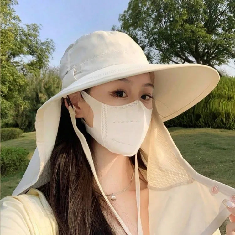 Chapeau Anti-UV Été – Protection Visage & Cou | Large Bord Respirant | Cache-Visage Solaire | Outdoor, Randonnée & Plage