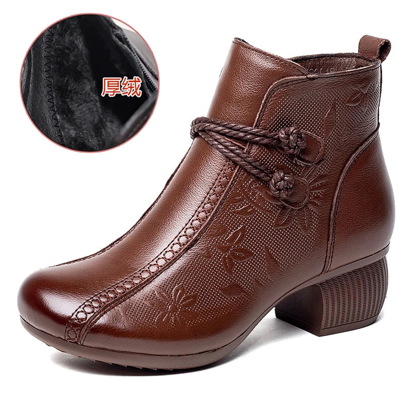 GKTINOO Bottines Cuir Véritable Talon Épais 2026 – Zip Retro Fait Main Automne Hiver