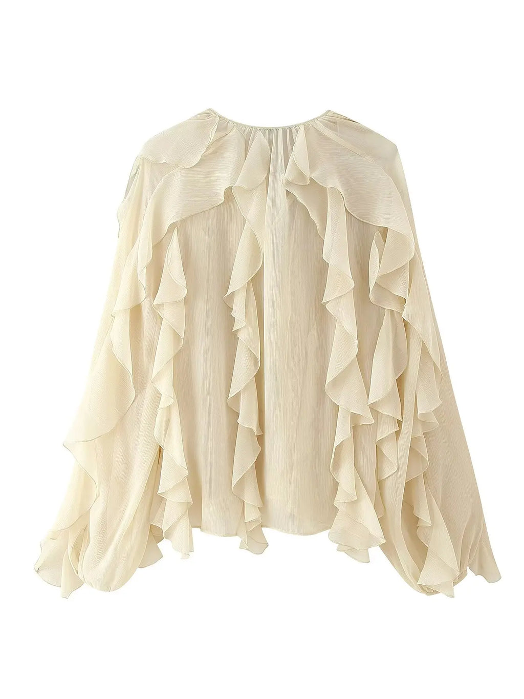 Blouse À Volants Semi-Transparente Femme Col V – Manches Longues Boutons | Style Sensuel Automne Bordeaux
