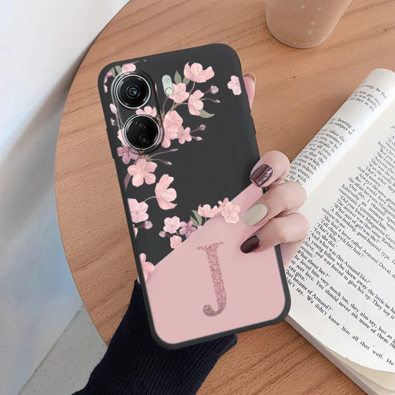 Coque Silicone Fleurs Xiaomi Poco C65 C75 Redmi 13C 14C – Antichoc Mignonne Lettres Protection