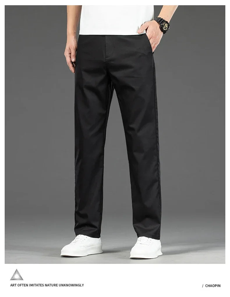Pantalon Homme Bambou Été Slim Stretch – Léger Business Casual Formel Droit | Noir Gris Kaki | Mode Homme Premium