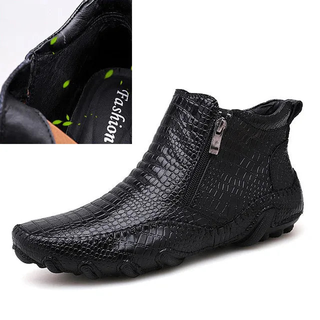 Boots Cuir Véritable Plush Moto Punk Homme – Plateforme Neige Outdoor Travail Printemps