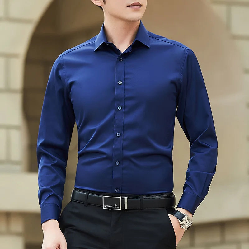 Chemise Homme Grande Taille Couleur Unie Business Slim Fit Manches Longues – Classique Casual Élégant Blanc | Mode Homme