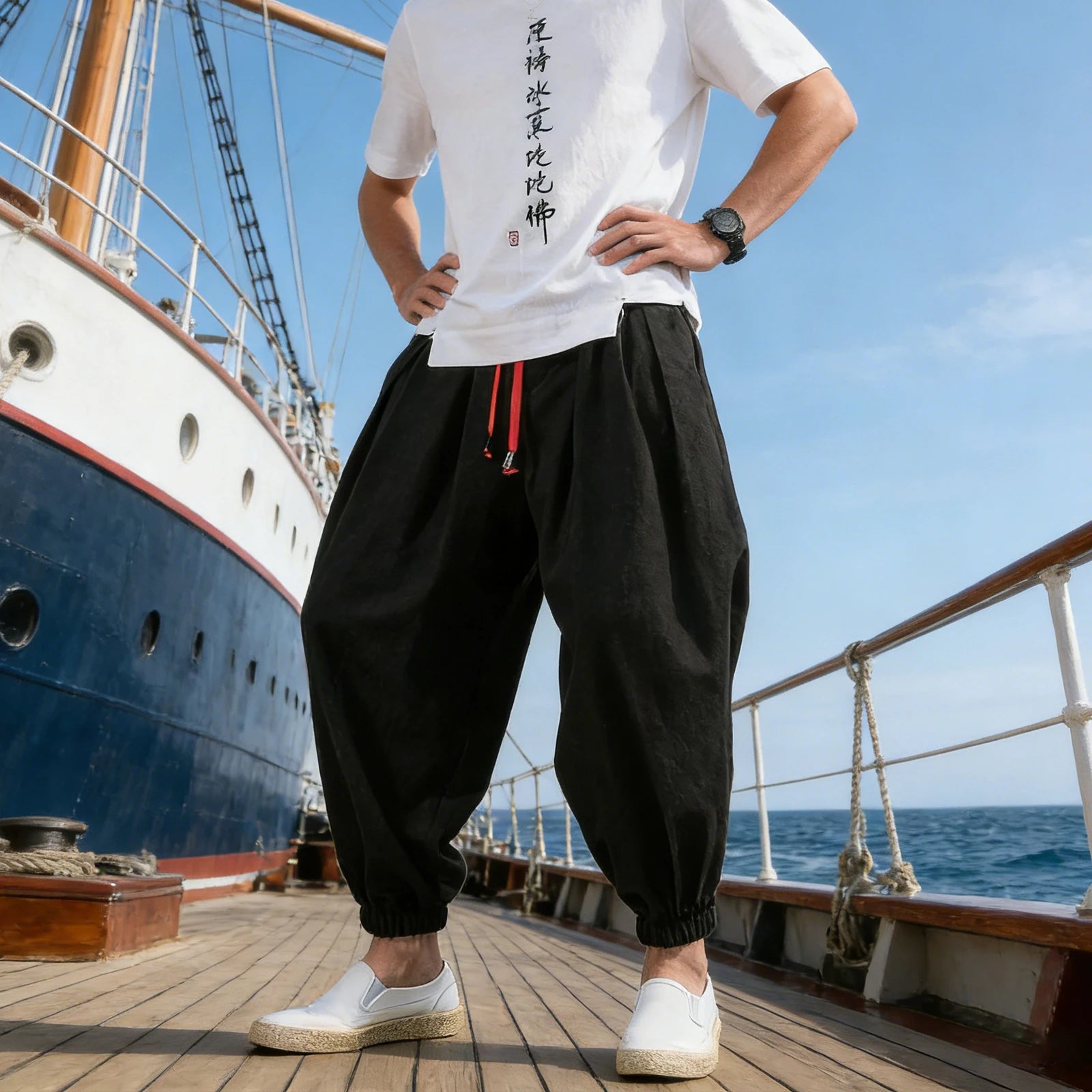 Pantalon Homme Style Chinois Casual Plage Été Voyage Léger Confortable Printemps Automne Fashion Tendance – Pantalon Ethnique Chic Vacances | Mode Homme Premium