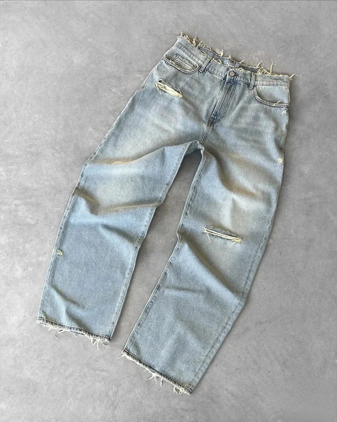 Zerrissene Destroyed Jeans für Herren, Loose Fit, Knöchellang, Reißverschluss, Taschen, Casual Vintage | Premium Vintage Destroyed Jeans