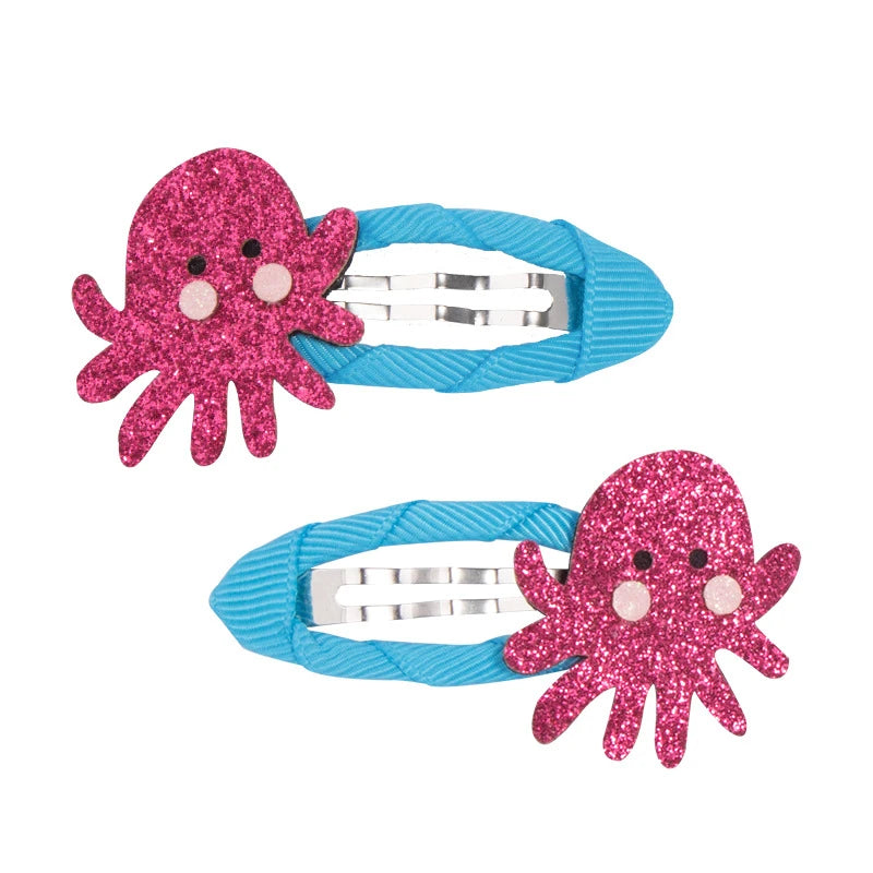 Lot 2 Barrettes Fille Bébé Motifs Adorables – Pinces Cheveux Enfant Animal Fruit Fleur Lapin Kitty