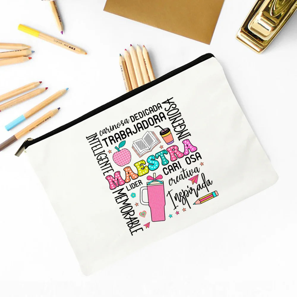 Trousse Maquillage Maestra Imprimé Coeur Espagnol – Organisateur Voyage & Crayon | Cadeau Enseignante