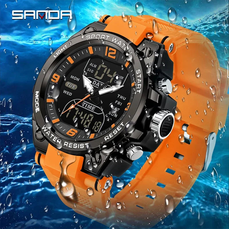 Montre Homme SANDA Militaire Tactique G-Style – LED Digital Quartz Étanche 50M Sport Luxe