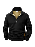 Herren-Sweatshirt aus Fleece, innen warm, Winter, Halb-Reißverschluss, Stehkragen, einfarbig, Outdoor, bequem | Premium-Fleece-Sweatshirt mit halbem Reißverschluss