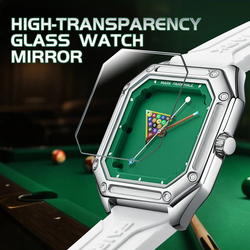 Herrenuhr Mark Fairwhale 5047 Quarz Quadratisch – Leuchtendes Billardzifferblatt Kautschuk Fashion