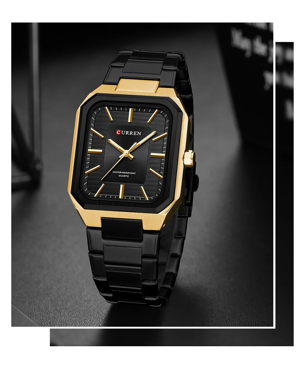 Montre Homme CURREN Vintage Rectangle Acier Inoxydable Quartz Lumineux Étanche – Style Rétro Chic