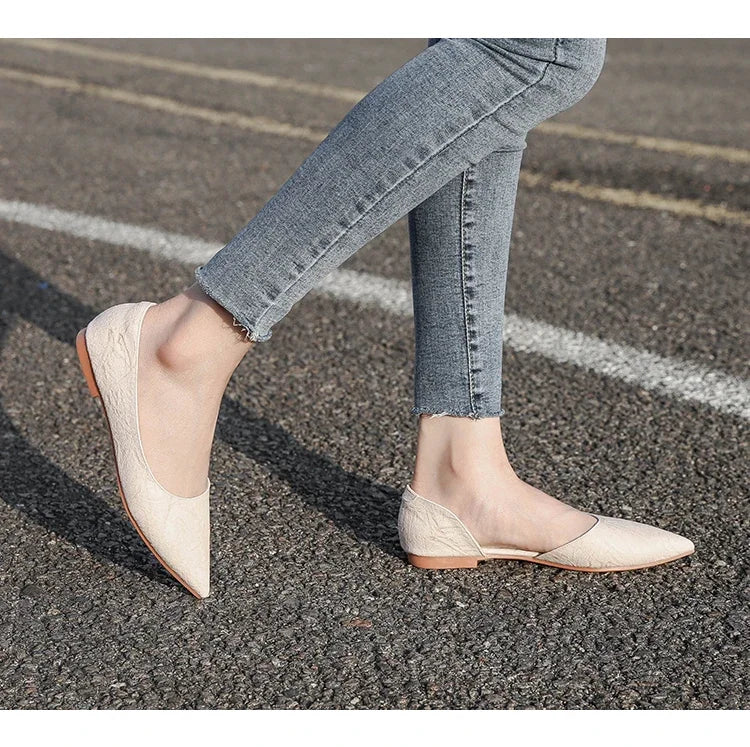 Ballerines Bout Pointu Flock Slip-on 2025 – Talon Plat Couleur Unie Tailles 31 à 46
