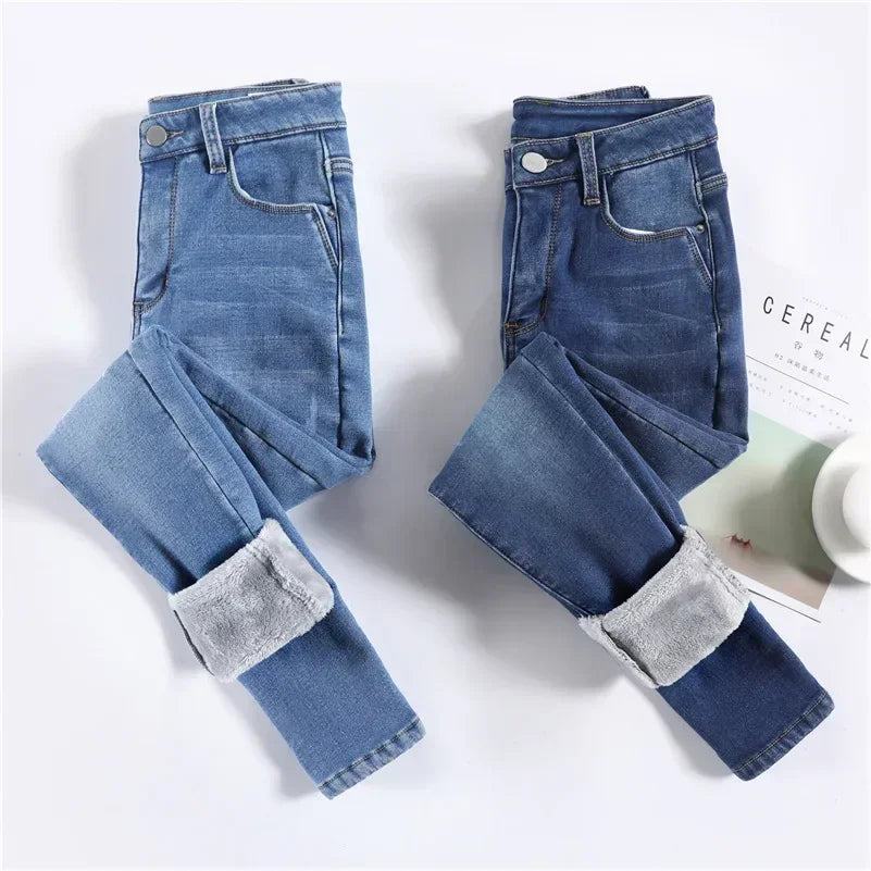 Jean Femme Thermique Skinny Taille Haute Chaud Polaire Stretch Denim – Pantalon Crayon Hiver Neige Confortable | Mode