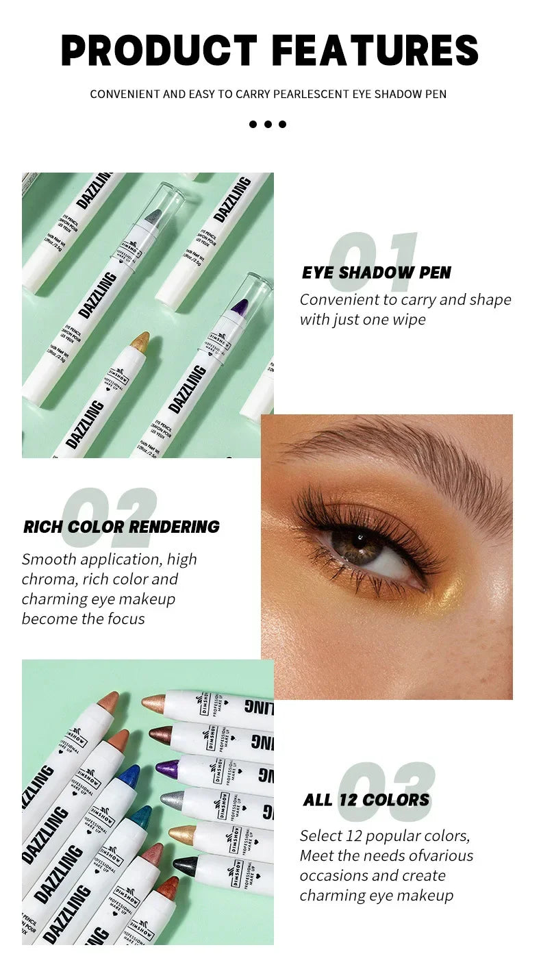 Crayon Fard à Paupières Highlighter Waterproof – Glitter Matte Nude Ver à Soie | Eyeliner Blanc Pigmenté