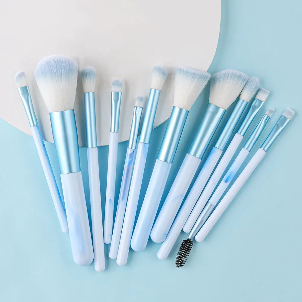 Set 12 Pinceaux Maquillage Bleu Ultra-Doux – Fond de Teint, Correcteur, Blush, Fards & Highlighter | Accessoire Beauté Femme
