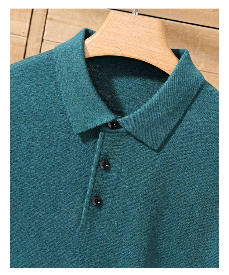 Herren-Polo-Pullover aus 100 % Merinowolle – Lapierre-Kragen Kurzarm Locker gestrickt Sommer Übergröße | Premium Herrenmode