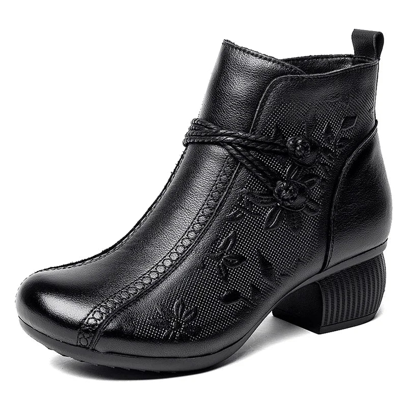 GKTINOO Bottines Cuir Véritable Talon Épais 2026 – Zip Retro Fait Main Automne Hiver