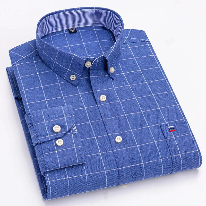 Chemise Homme Oxford Coton Manches Longues Carreaux Couleur Unie Business Casual Respirante Confortable Grande Taille 6XL 7XL Printemps Automne – Chemise Business Premium Toutes Saisons | Mode Homme Premium