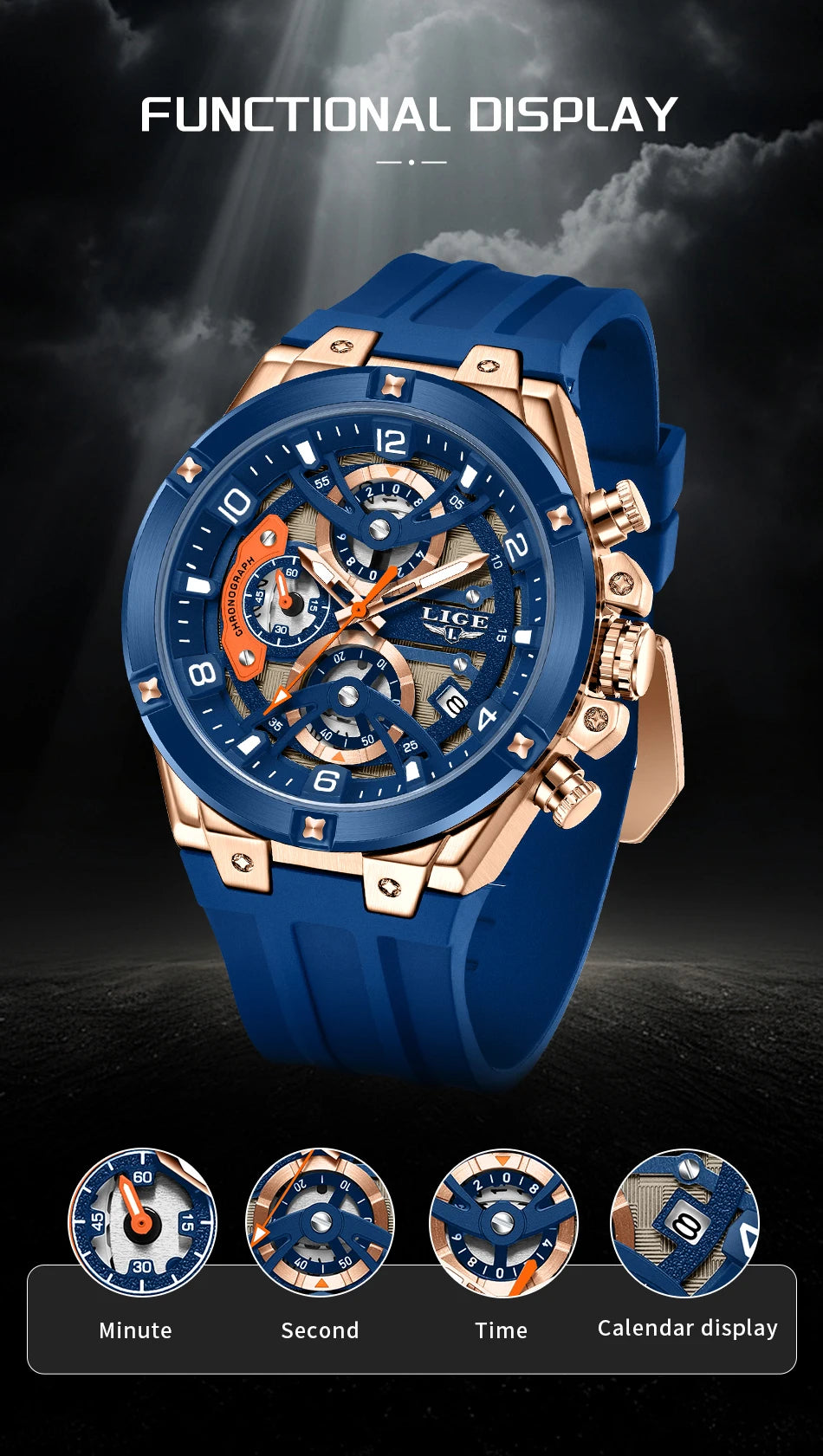 Montre Homme LIGE Militaire Luxe Chronographe Quartz – Lumineux Date Sport Silicone Étanche