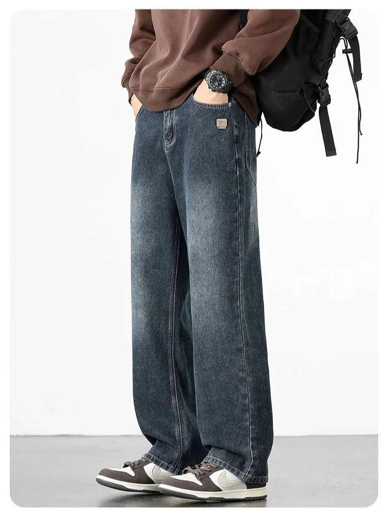 Jean Homme Droit Baggy Large Jambe Retro Américain Streetwear Korean Fashion Loose Denim Casual Printemps Automne Tendance – Jean Premium Wide Leg Urban | Mode Homme Streetwear Premium