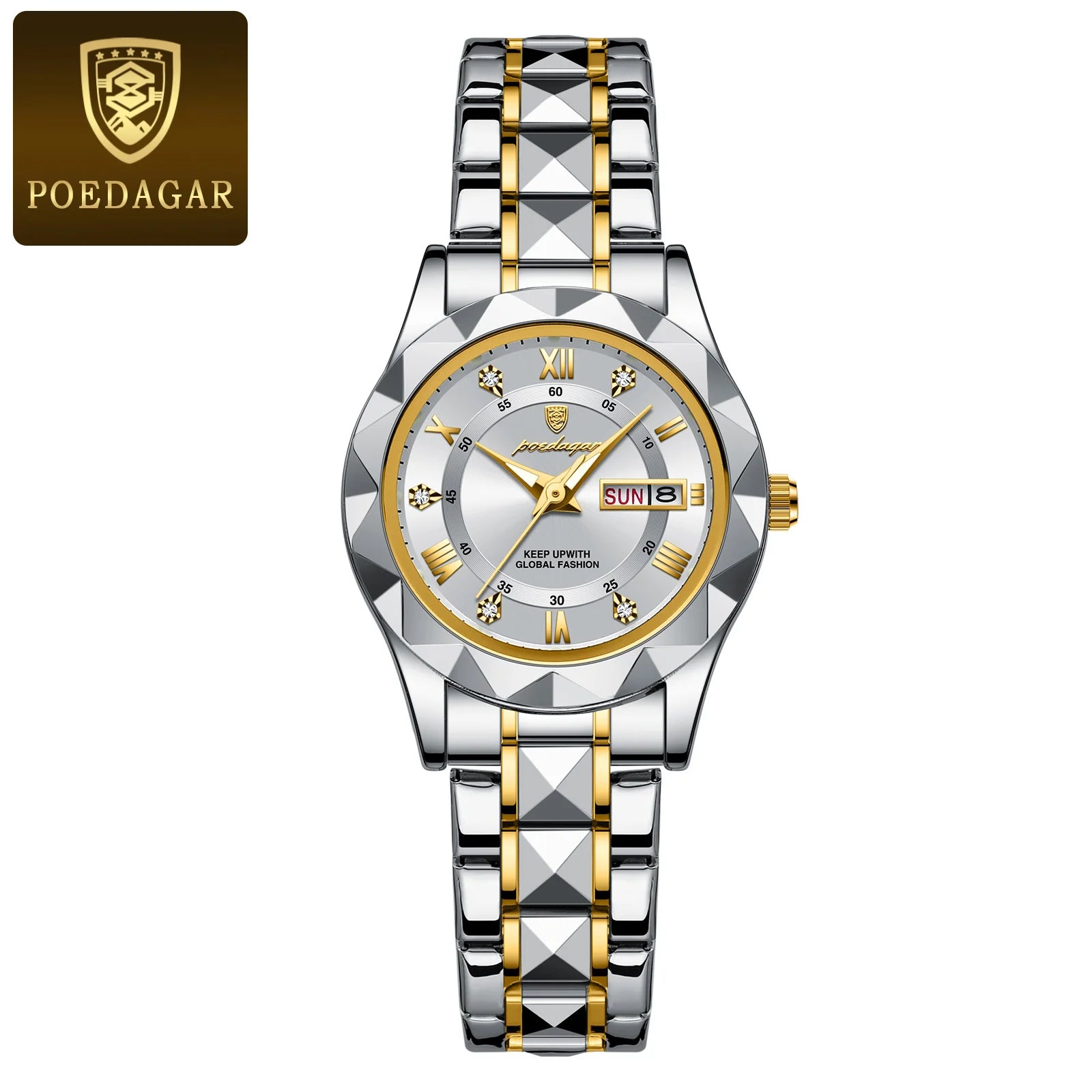 Montre Femme POEDAGAR Élégante Luxe Quartz – Lumineuse Étanche Semaine Date Acier Fashion