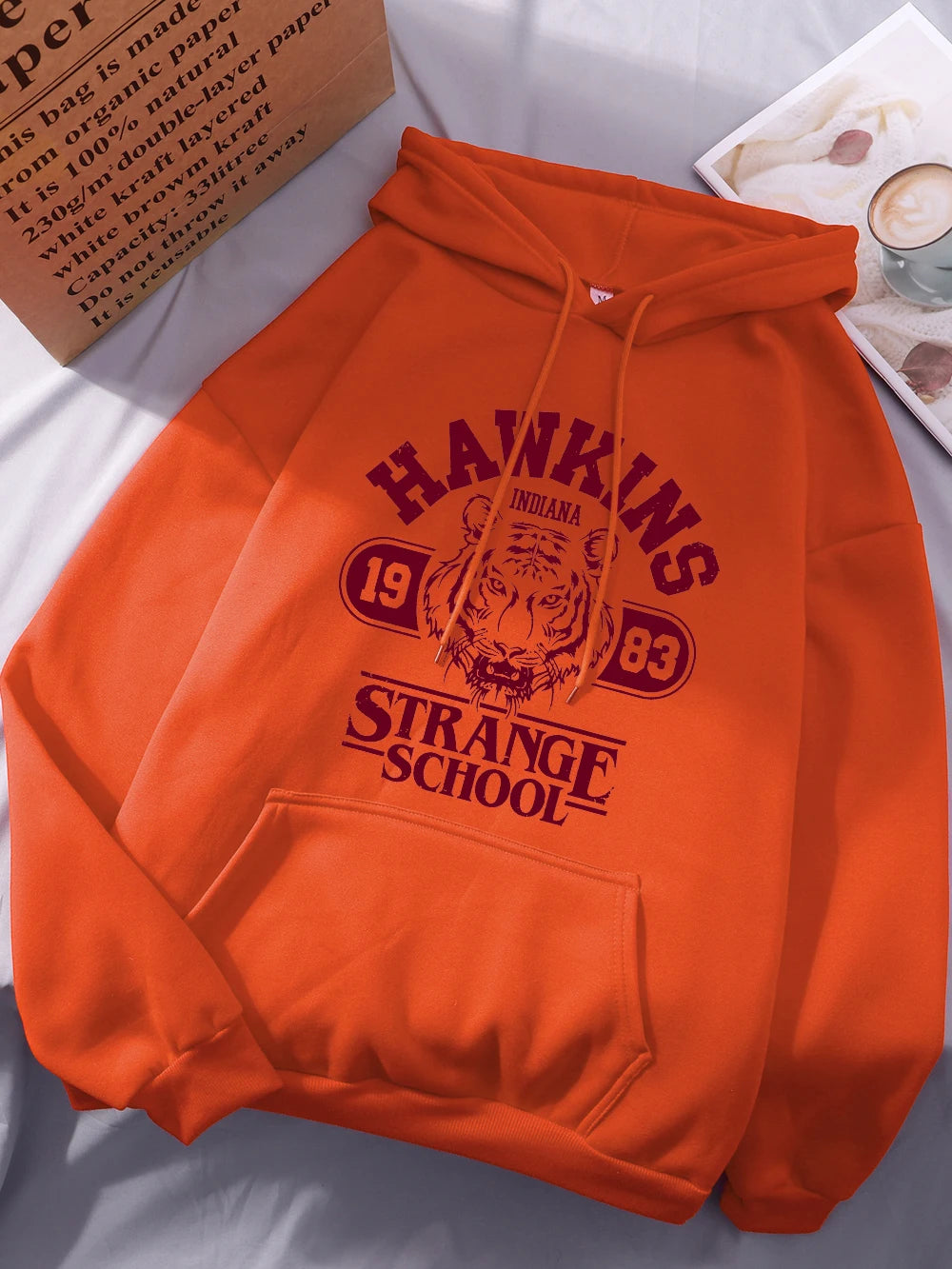 Sweat À Capuche Femme Hawkins Strange School 1983 Polaire Chaud Ample Poche – Streetwear | Hiver