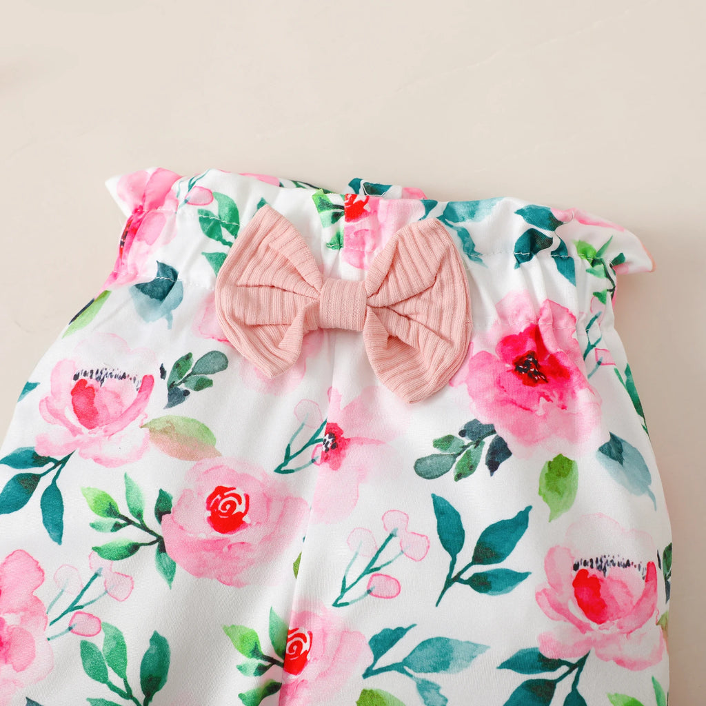 Tenue 3 Pièces Bébé Fille Fleurie – Body Manches Longues + Pantalon Fleurs + Bandeau 0-18 Mois