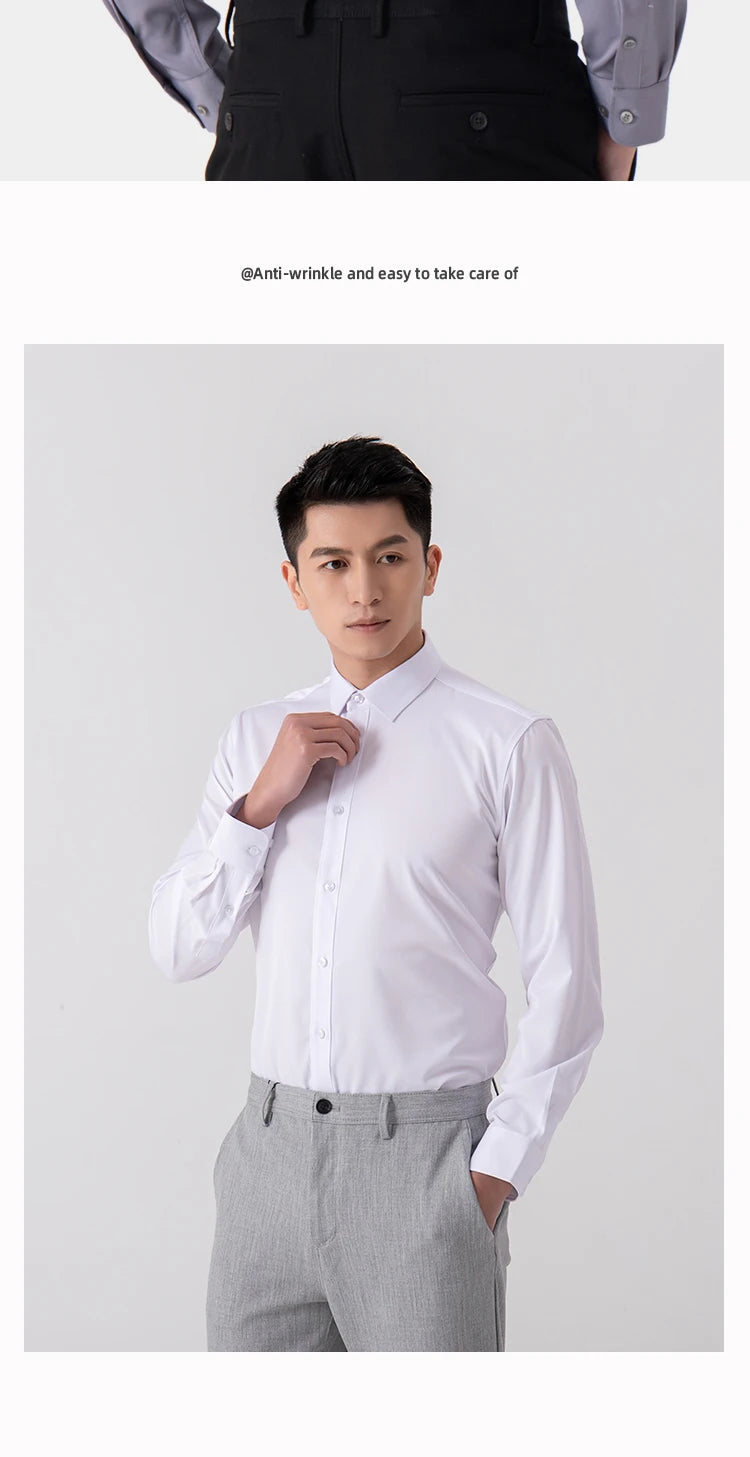 Chemise Homme Slim Fit Couleur Unie – Business Casual Classique Manches Longues Légère | Mode Homme Premium