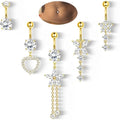 Piercing Nombril 14G Acier Chirurgical Fleur CZ Pendentif – Anneau Nombril Femme Premium & Hypoallergénique | Body Jewelry Élégant & Sécurisé