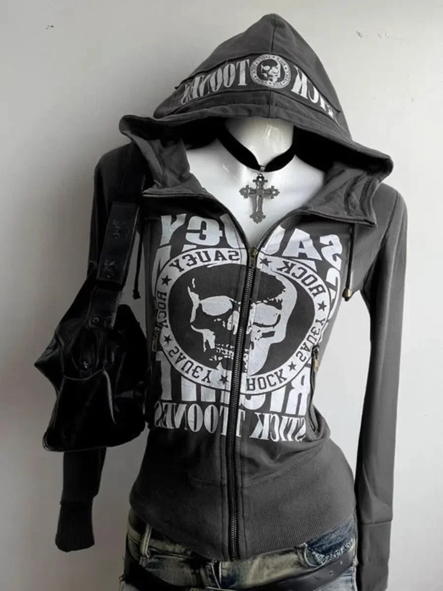 Sweat Femme Gothique Cardigan Plissé Slim – Hoodie Fashion Casual Couleur Unie Hiver Rétro