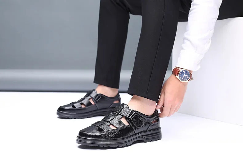 Sandales Cuir Véritable Homme Hollow Respirant 2025 – Casual Confortables Été